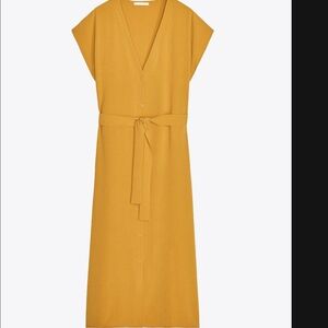 Zara Yellow Midi Dress with Tie Waist